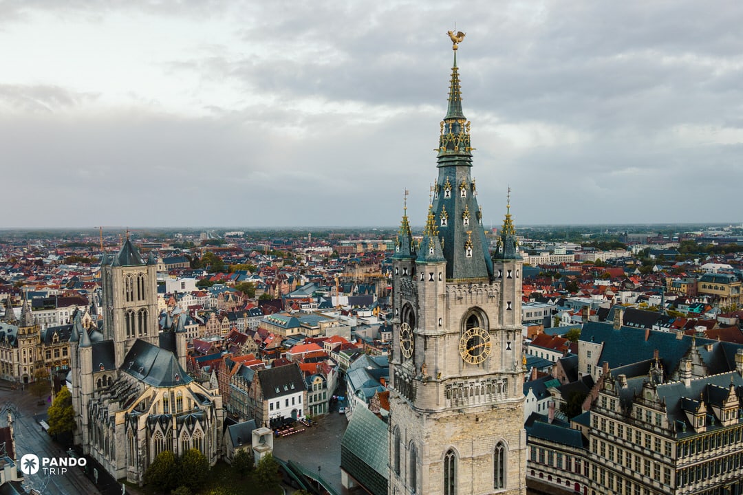 Belfry of Ghent with St Nicholas’ Church above the medieval city centre