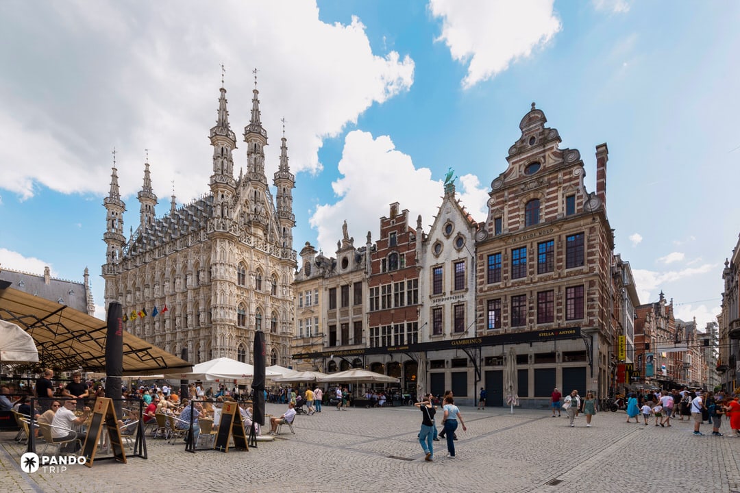 Leuven Town Hall, ornate Brabantine Gothic façade on the Grote Markt square