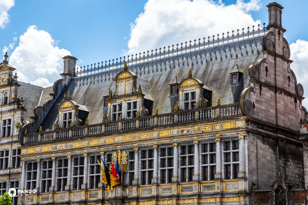 Ornate Renaissance façade with gold details on Tournai’s Grand-Place, Wallonia